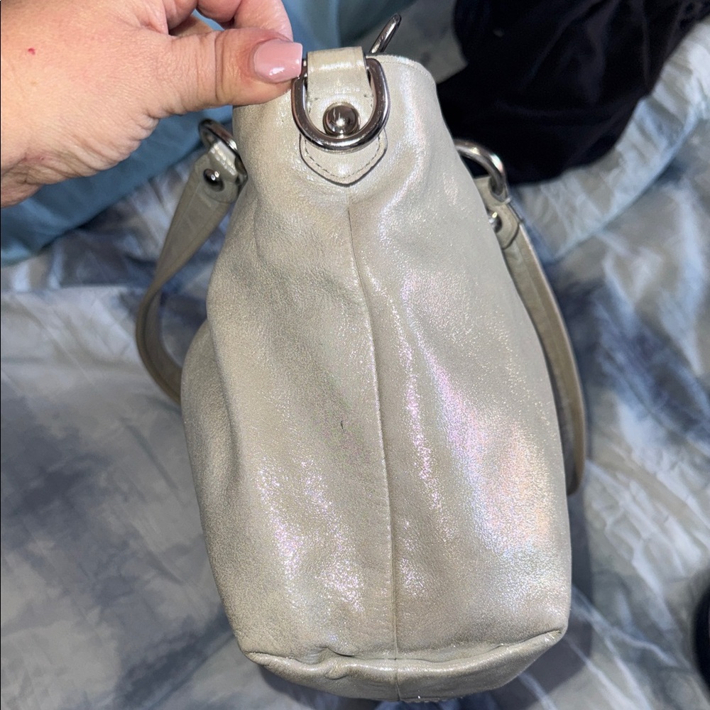 Coach Poppy Shimmering Metallic Cream Shoulder Bag with Legacy Lining - Picture 10 of 15